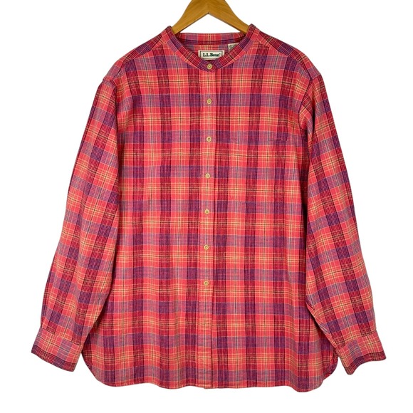 L.L. Bean Tops - LL Bean‎ Women's Plaid Button Front Shirt Red Pink Blue Linen Cotton Classic XL